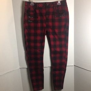 HT DENIM PLAID DENIM ROCK N ROLL JEANS WITH FASION ZIPPS ON FRONT SIZE 13